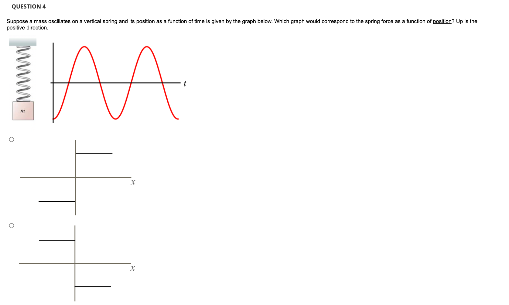  QUESTION 4 Suppose a mass oscillates on a vertical spring and