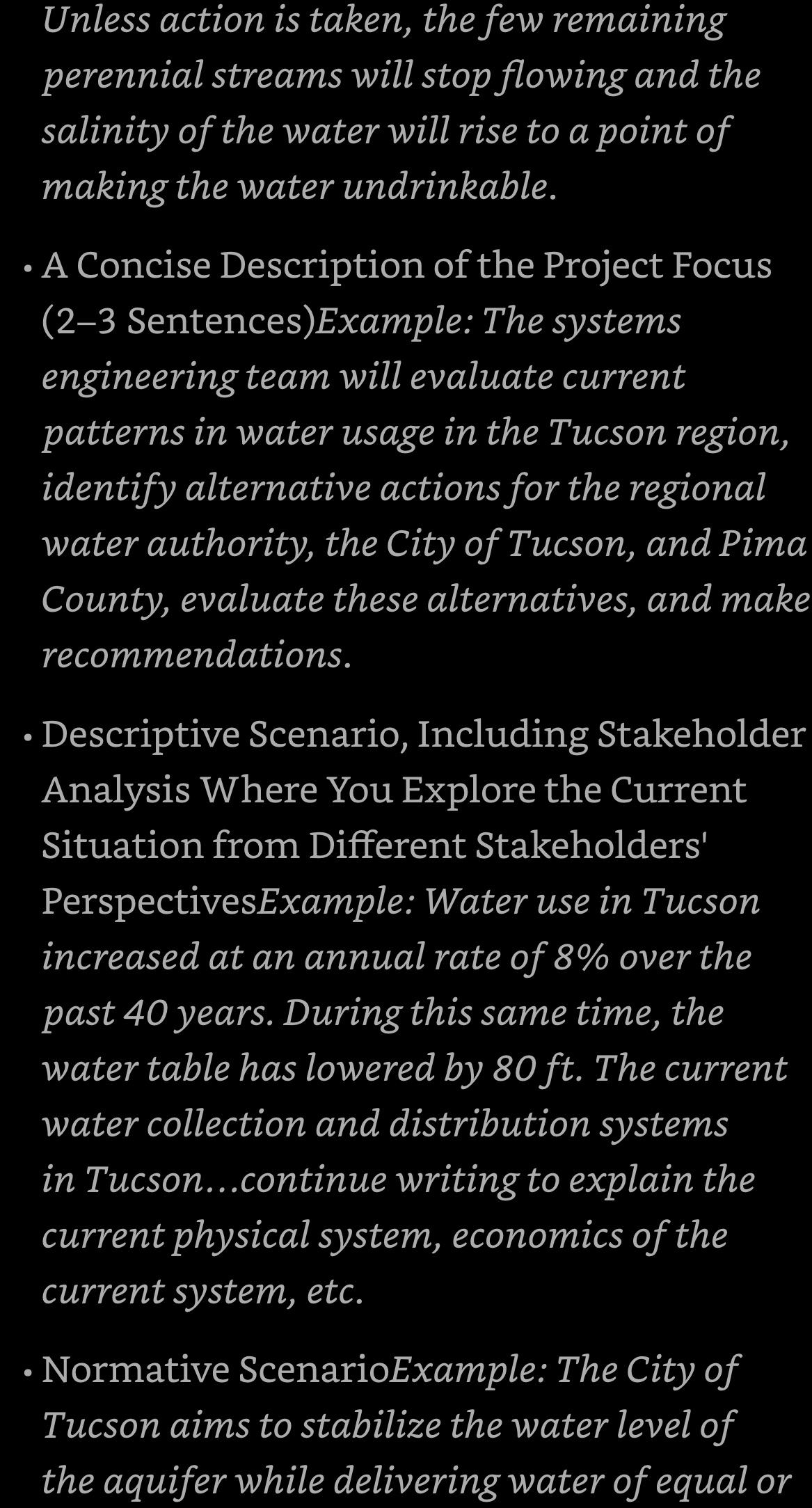 Please answer questions Unless action is taken, the few remaining perennial streams