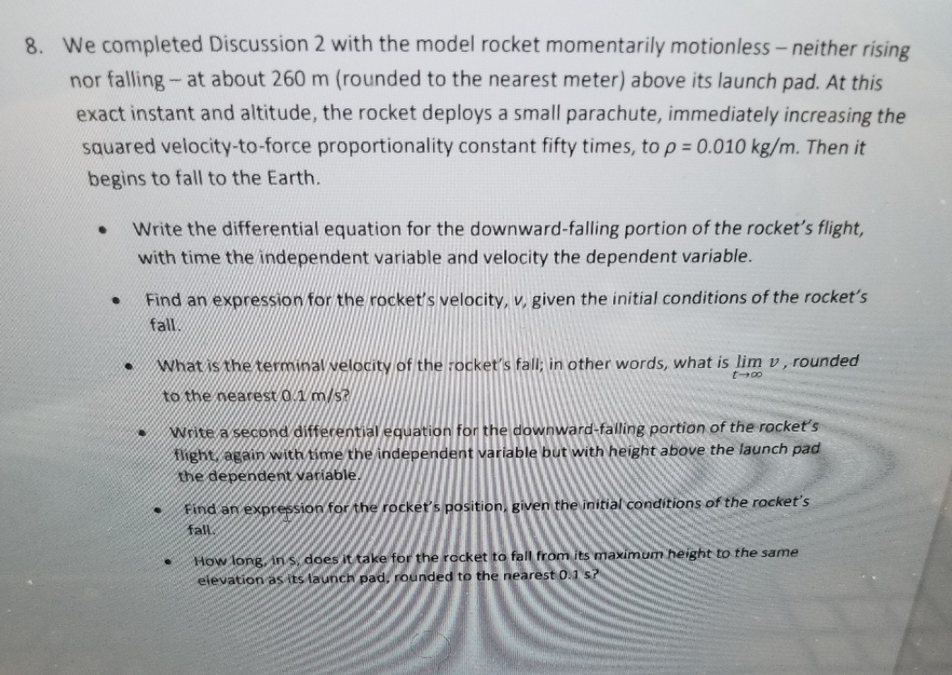 solve this problem please 8. We completed Discussion 2 with the model