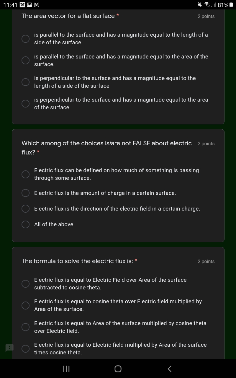 11:41 V PM Call 81% The area vector for a flat