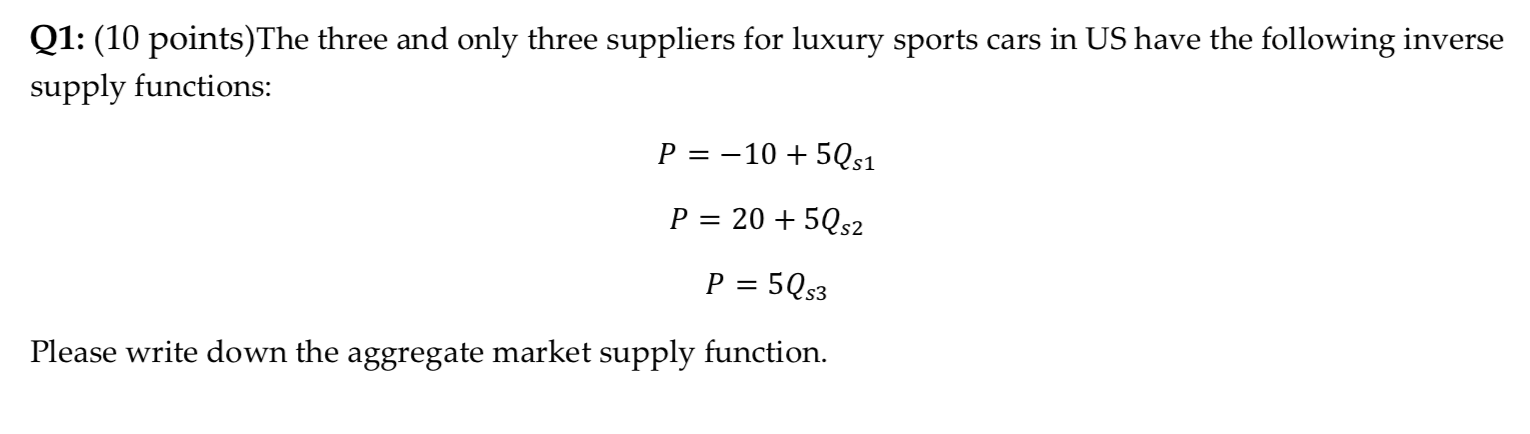 (10 points) The three and only three suppliers for luxury sports cars
