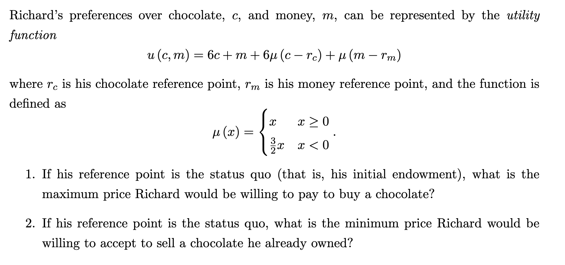 I have screen shot this short-answer question Richard's preferences over chocolate, c,