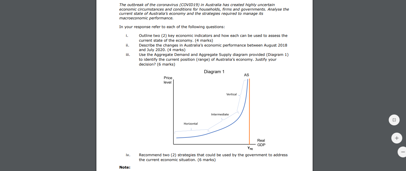 III. Use the Aggregate Demand and Aggregate Supply diagram provided (Diagram 1)