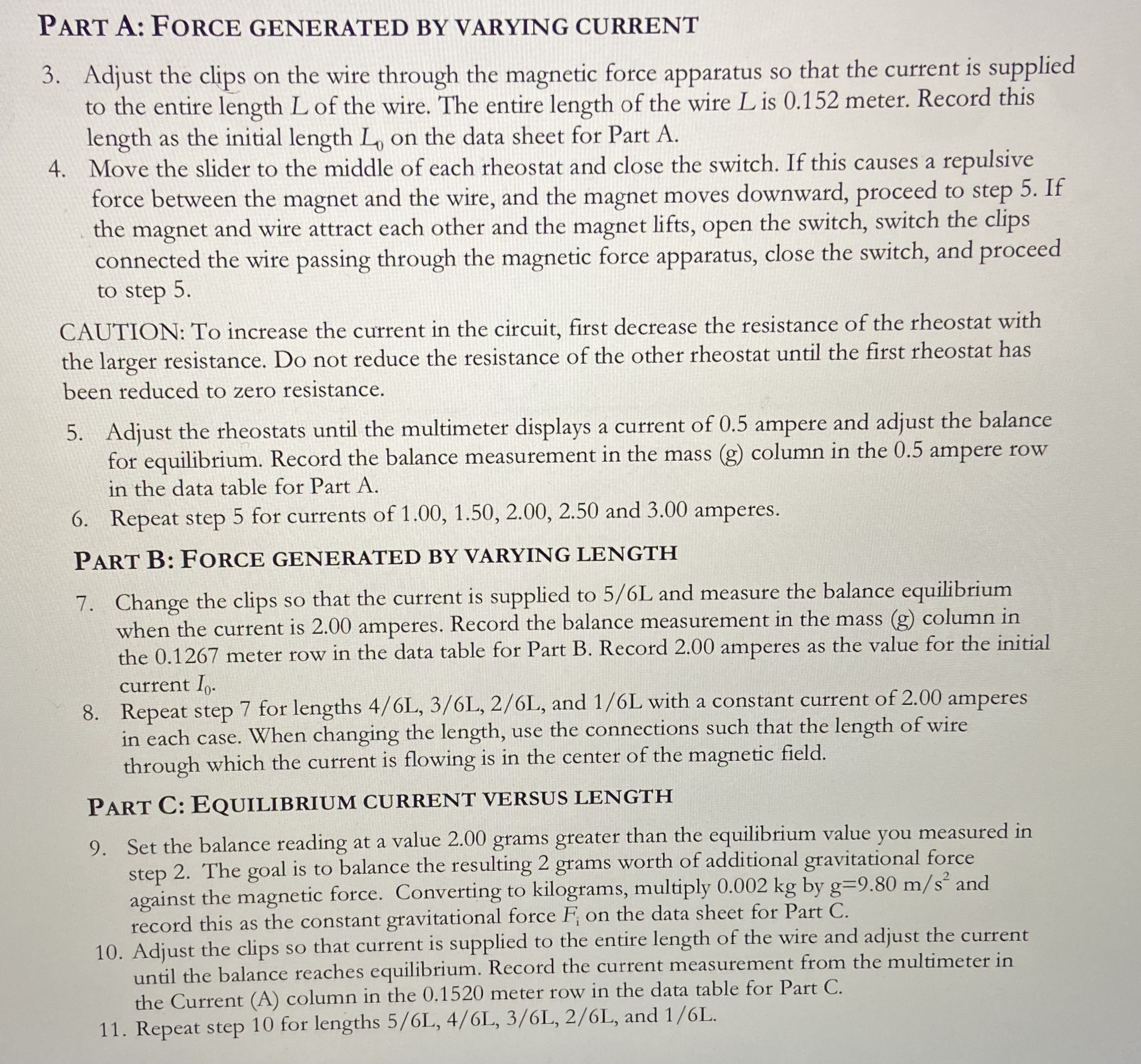 parts where in each of them we change one of the variables