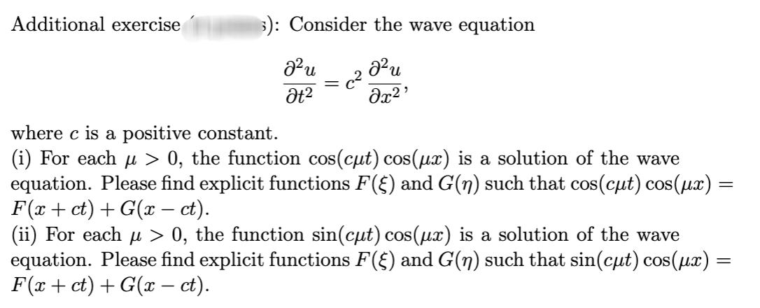 I1Please show your work and answer ALL PARTS. Additional exercise 3): Consider
