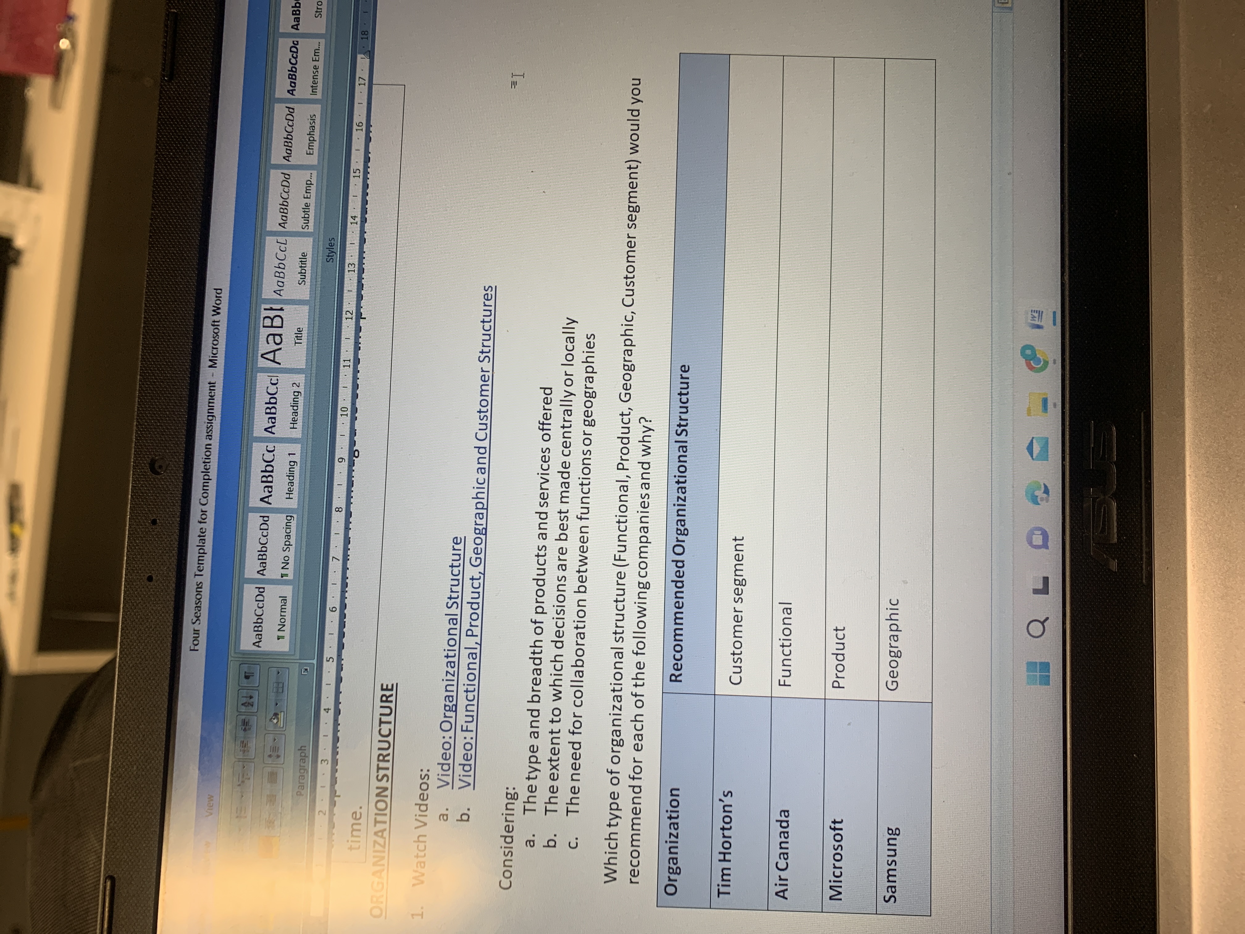 Four Seasons Template for Completion assignment - Microsoft Word View AaBbCcDd