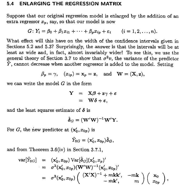 to a regression model cannot decrease the variance of the prediction Y.