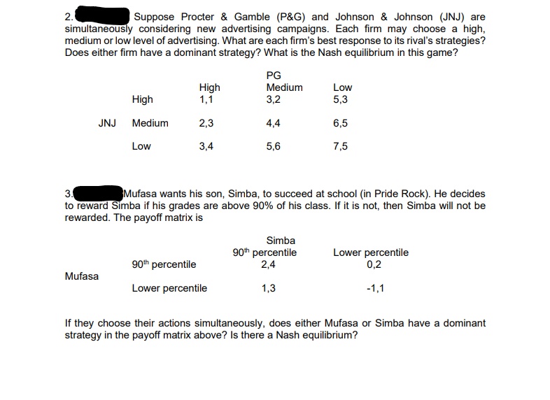 Help please! 2. Suppose Procter & Gamble (P&G) and Johnson & Johnson