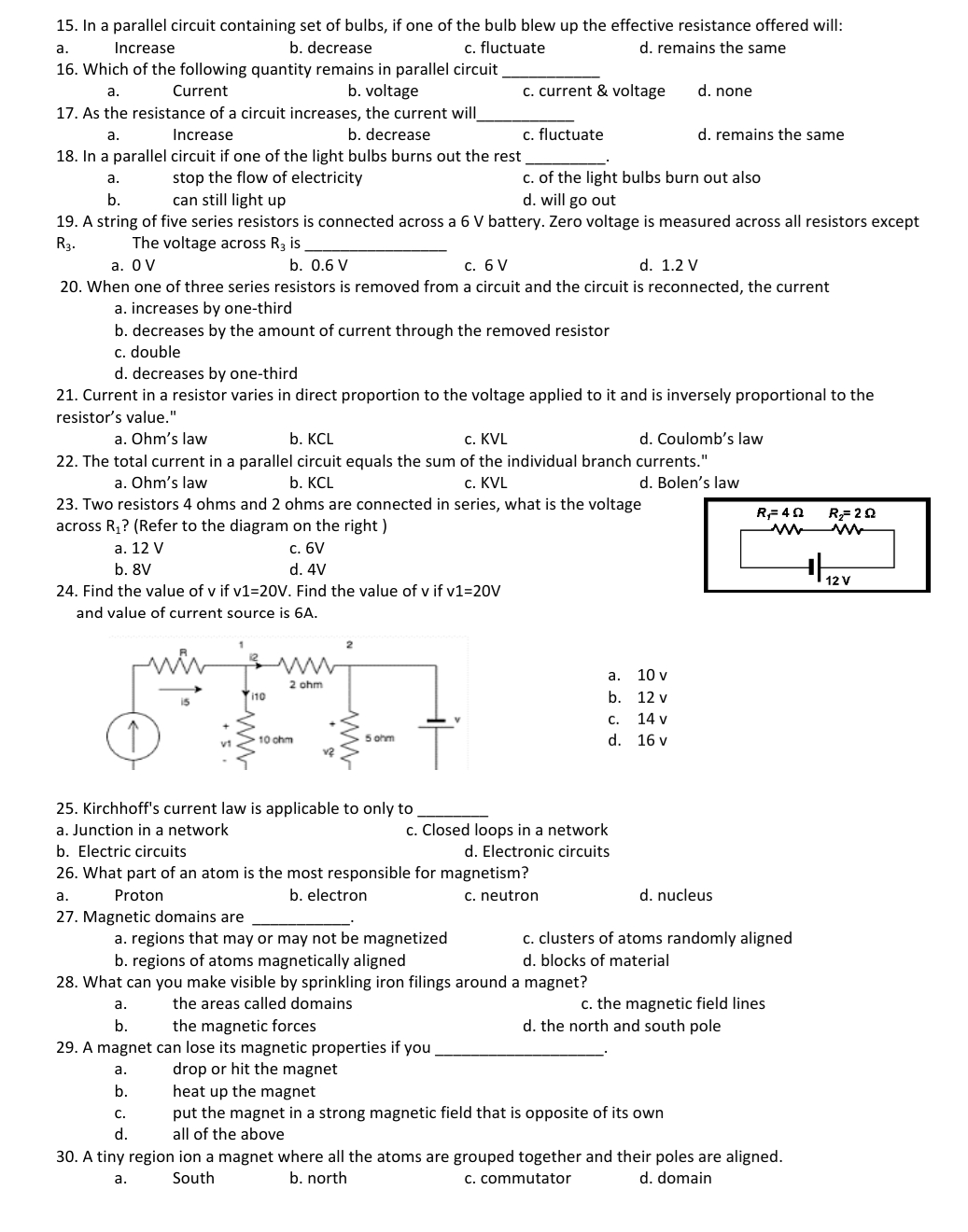 With solution or explanation 15. In a parallel circuit containing set of