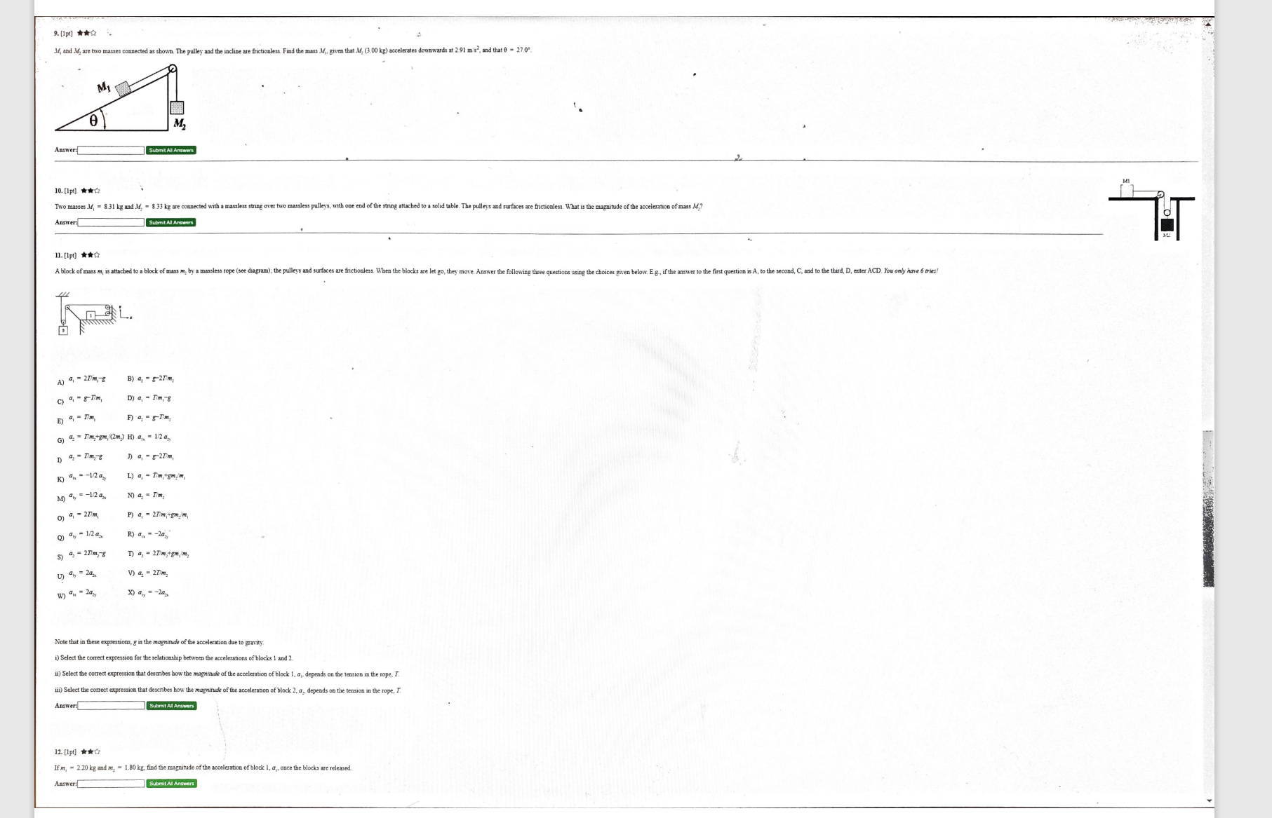 with zero mass is attached to the ceiling. Mass .M, - 0.227