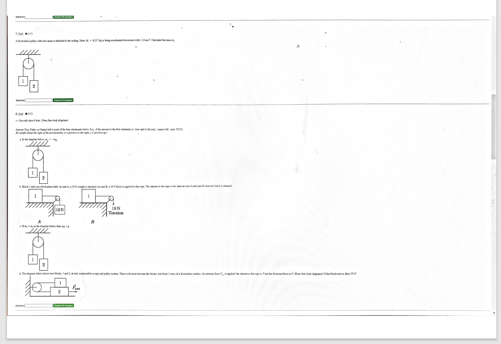 kg is being accelerated downward with 1.24 m's?. Calculate the mass m,