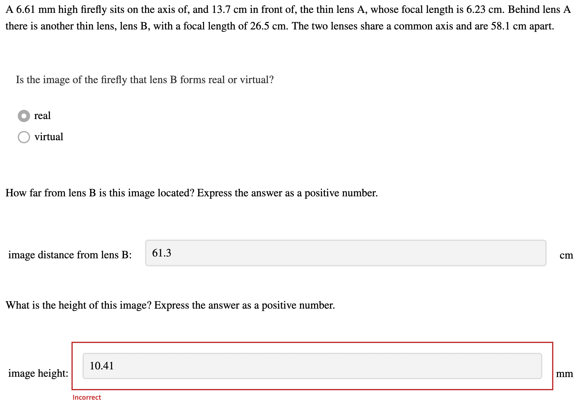 object 1.30 cm high is held 3.00 cm from a person's cornea,