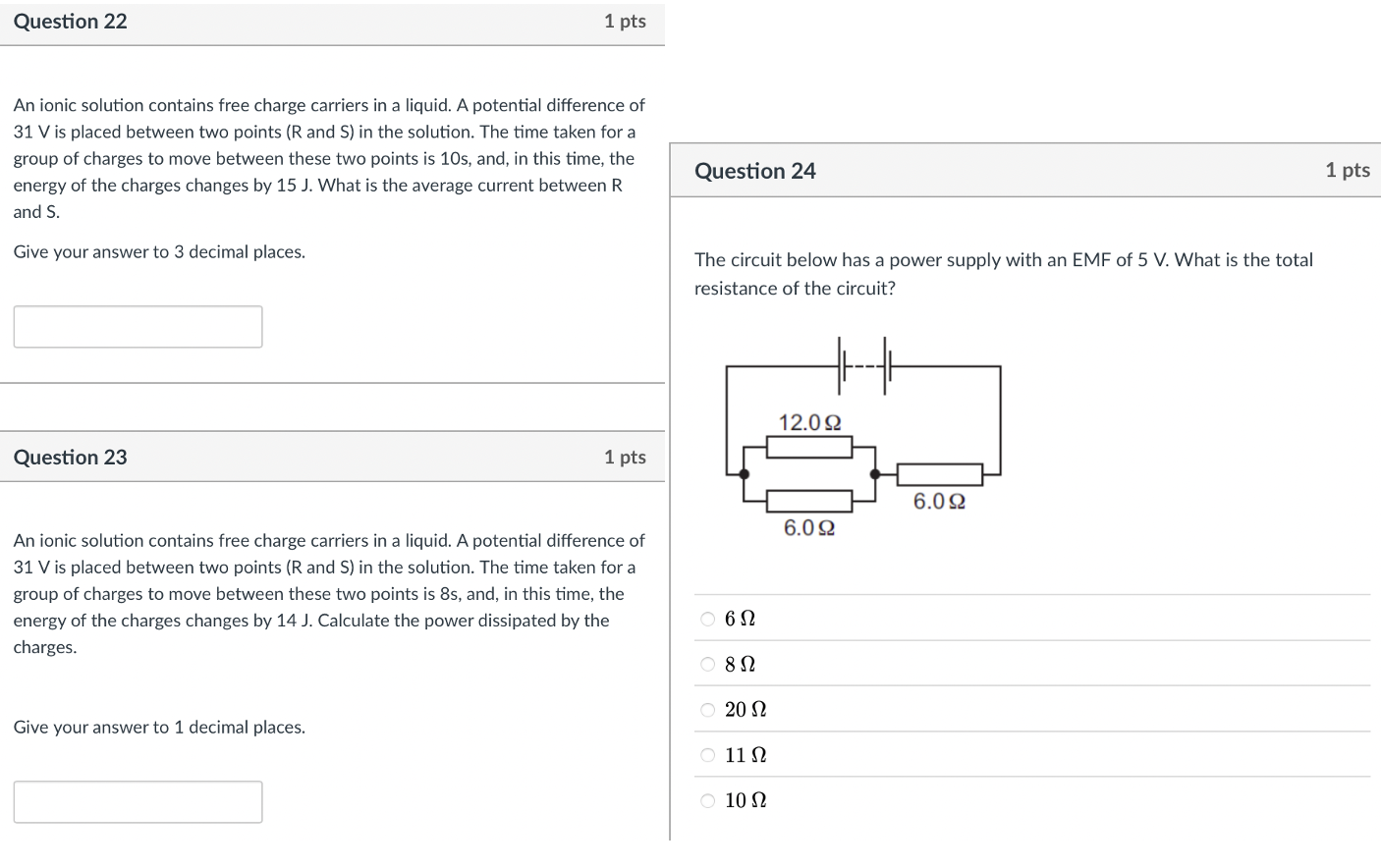 in a liquid. A potential difference of 31 V is placed between