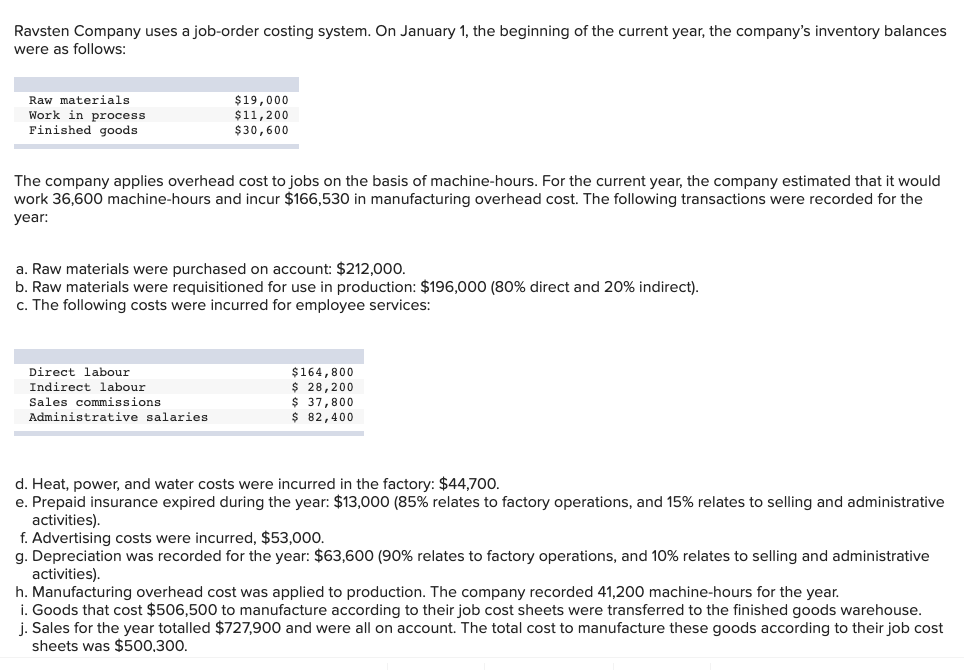 it would be great. Thank you Ravsten Company uses a job-order costing