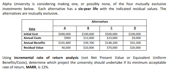 This is the question Alpha University is considering making one, or possibly