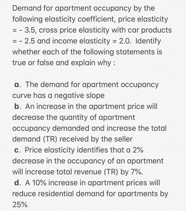 please help do this managerial economic lessons Demand for apartment occupancy by