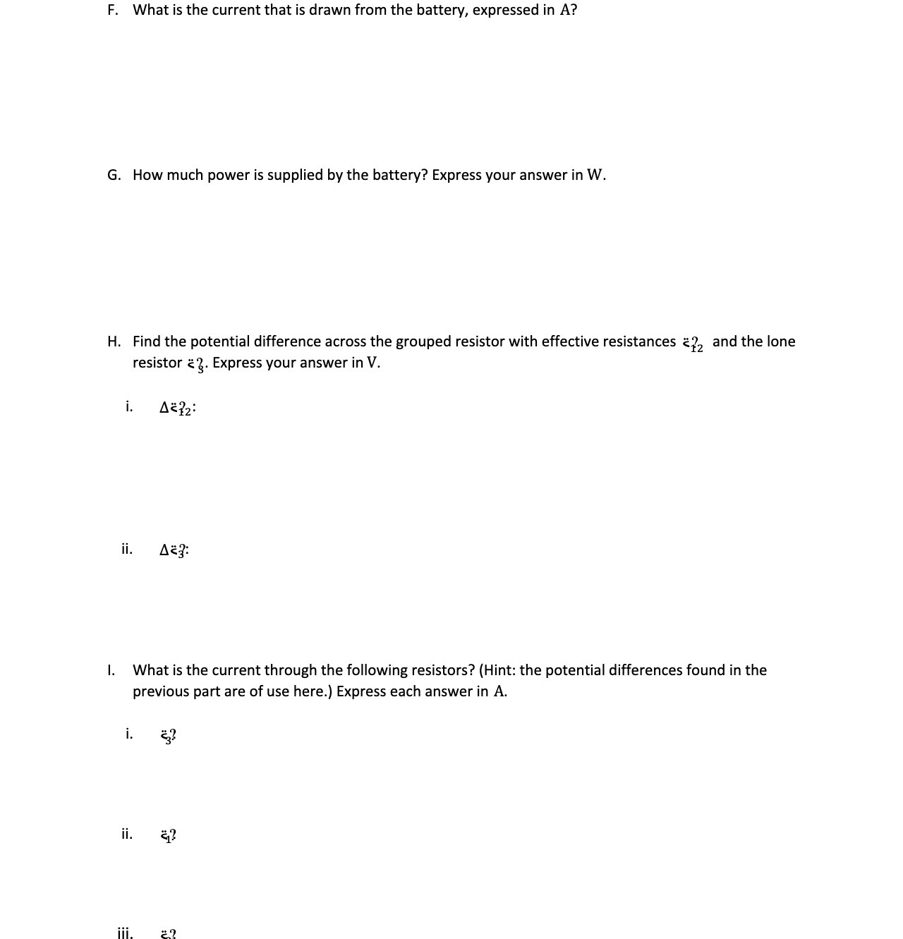  F. What is the current that is drawn from the battery,