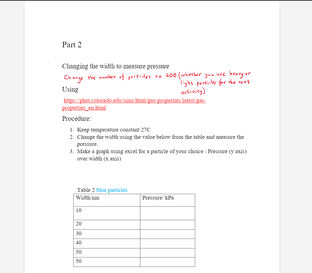  Part 2 Changing the width to measure pressure Change the number
