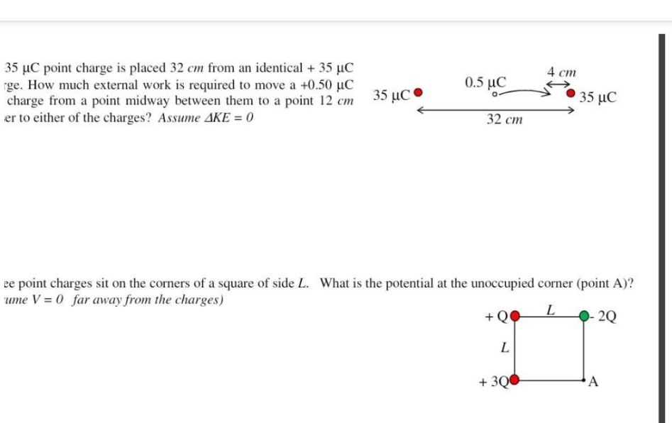 Please solve both problems. 35 uC point charge is placed 32 em