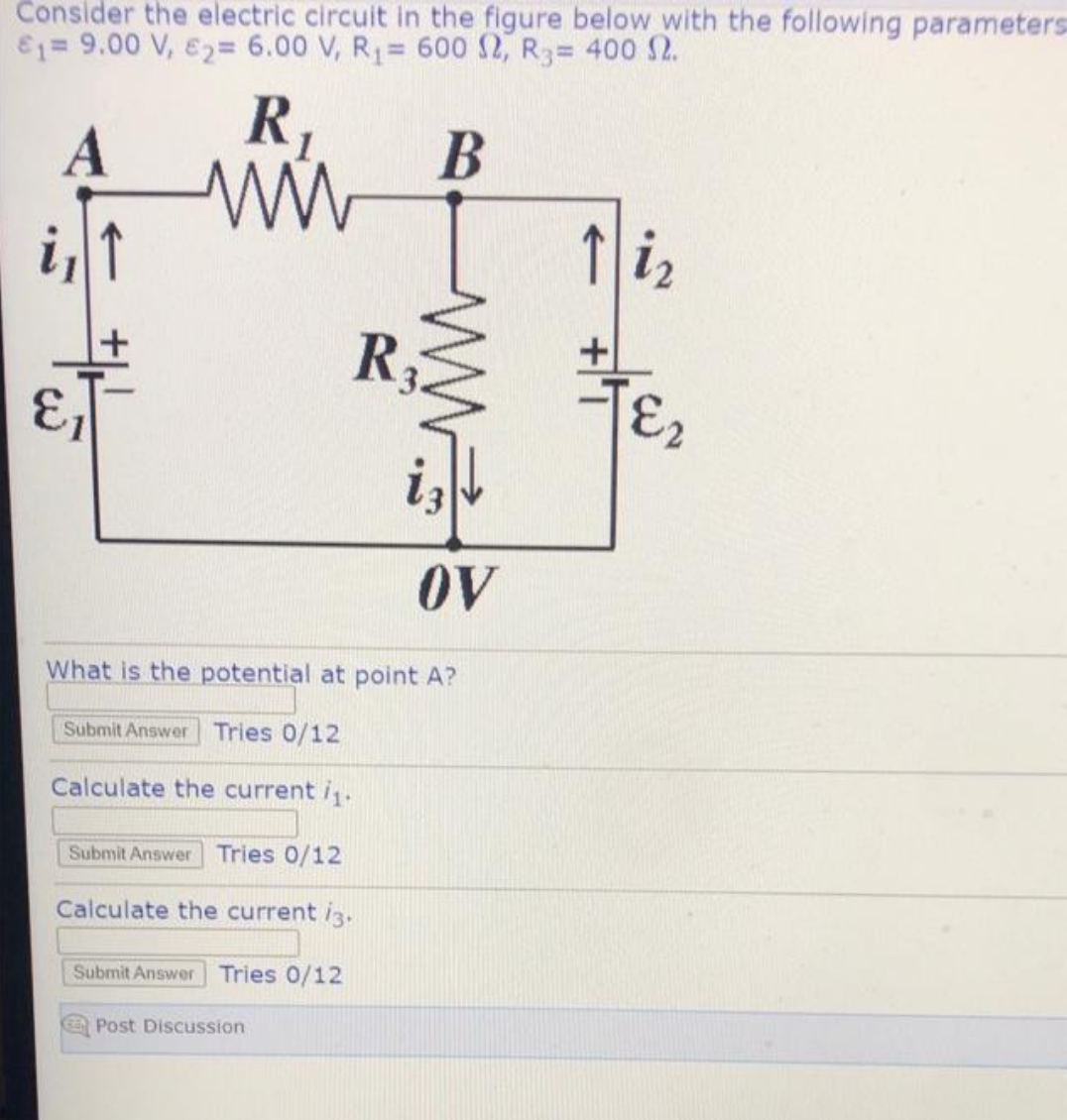 answer the question Consider the electric circuit in the figure below with
