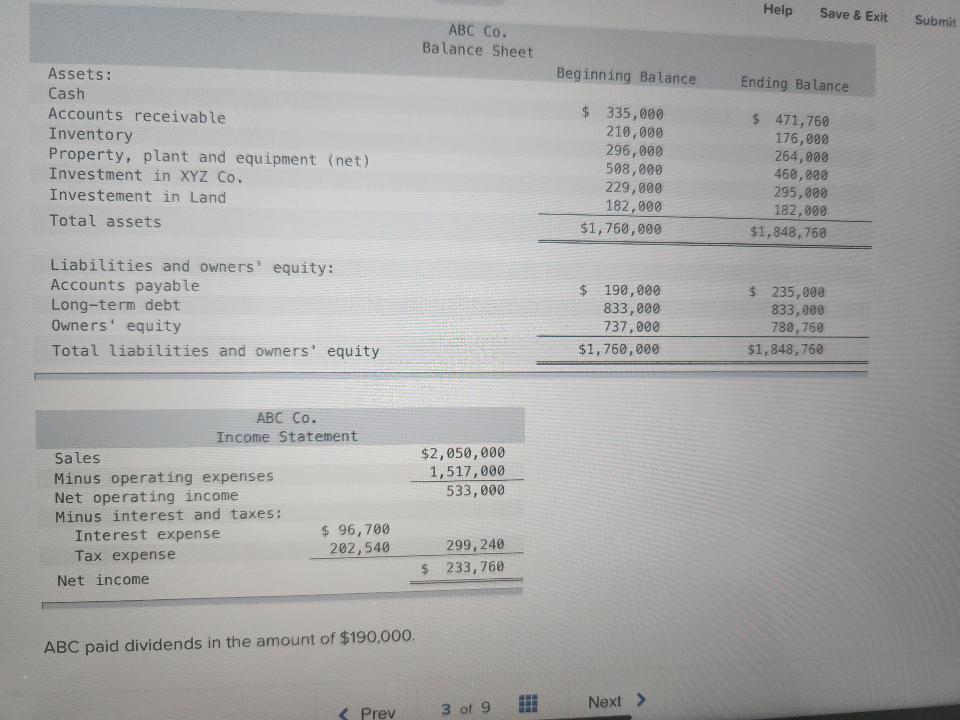 equipment (net) 264, 000 508 , 000 Investment in XYZ Co. 460,