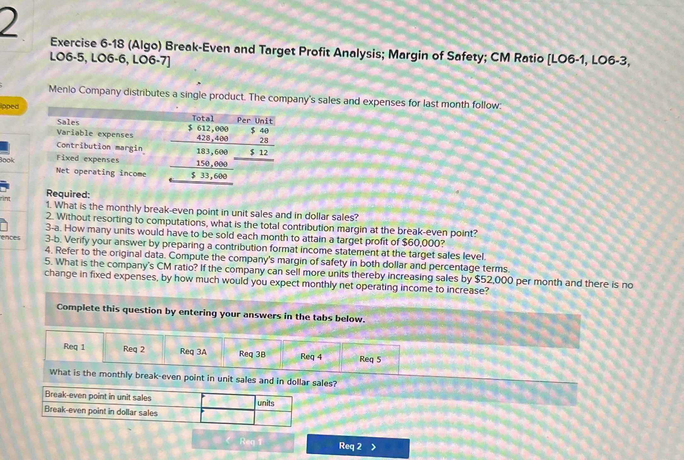 I need help with req 1, 2, 3a, 3b, 4, and 5