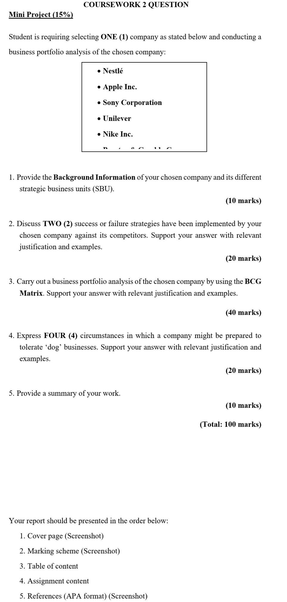coursework 2 COURSEWORK 2 QUESTION Mini Project [15%) Student is requiring selecting