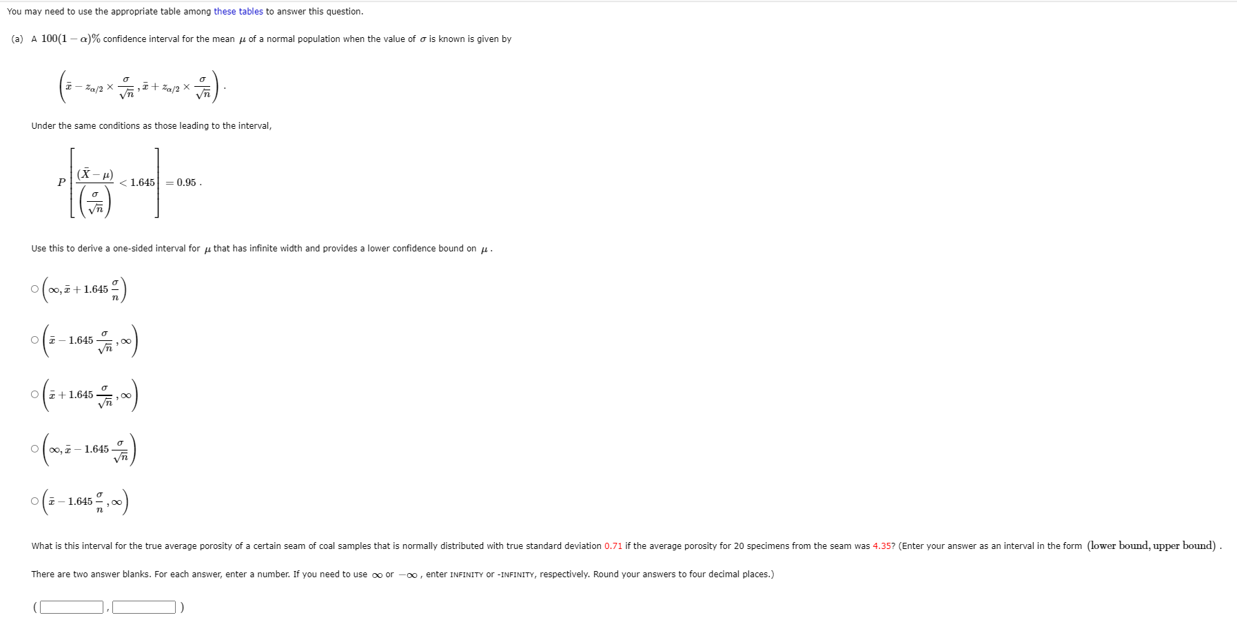 population when the value of o is known is given by 2