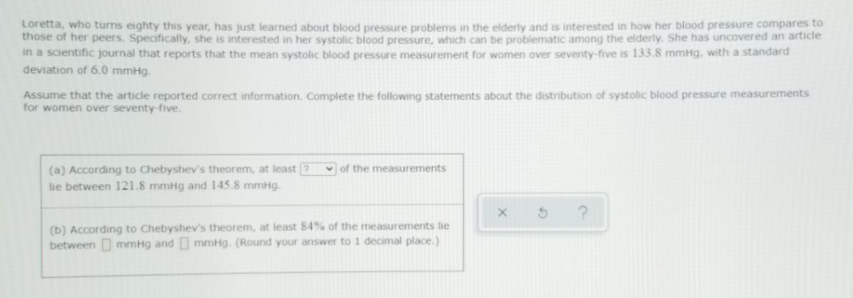 statistics Loretta, who turns eighty this year, has just learned about blood