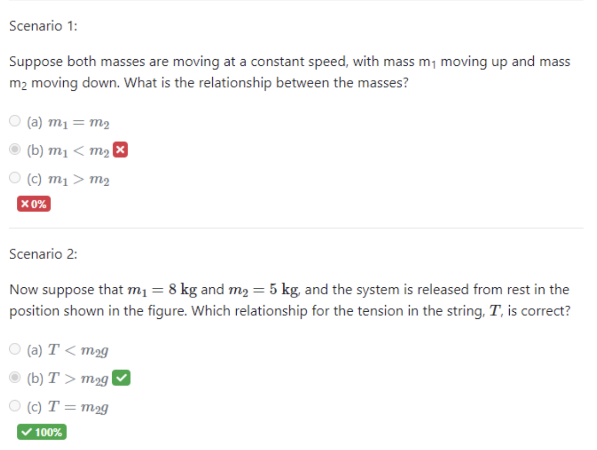 a massless string over a massless, frictionless pulley as shown in the