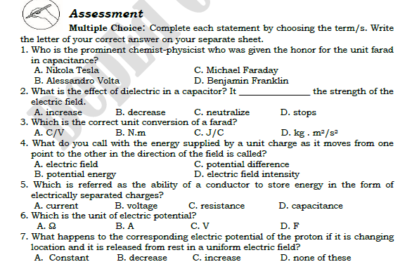 statement by choosing the term/s. Write the letter of your correct answer