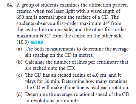  64. A group of students examines the diffraction pattern created when