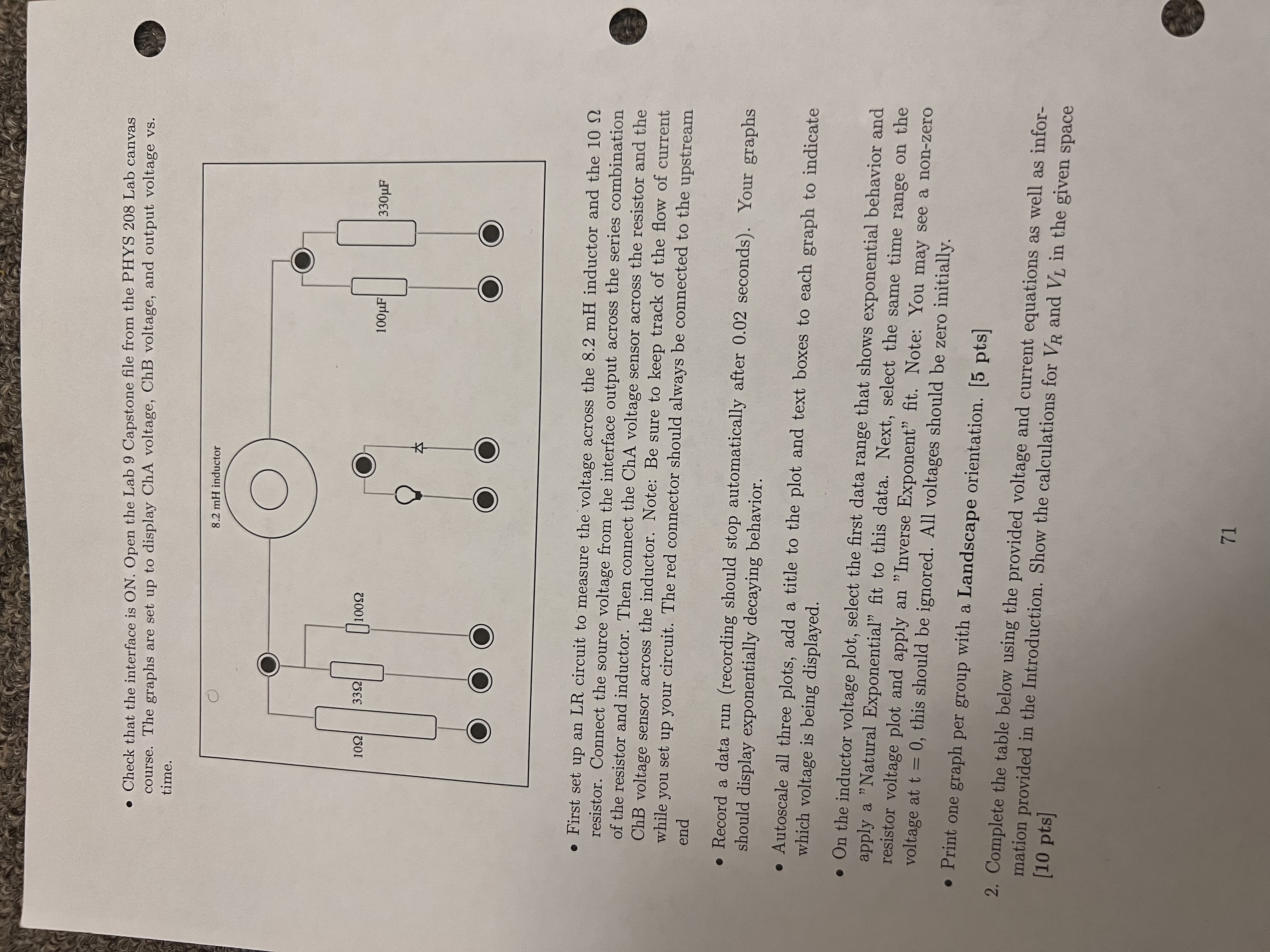 occur across the inductor? [5 pts] (f) Based on the experimental value