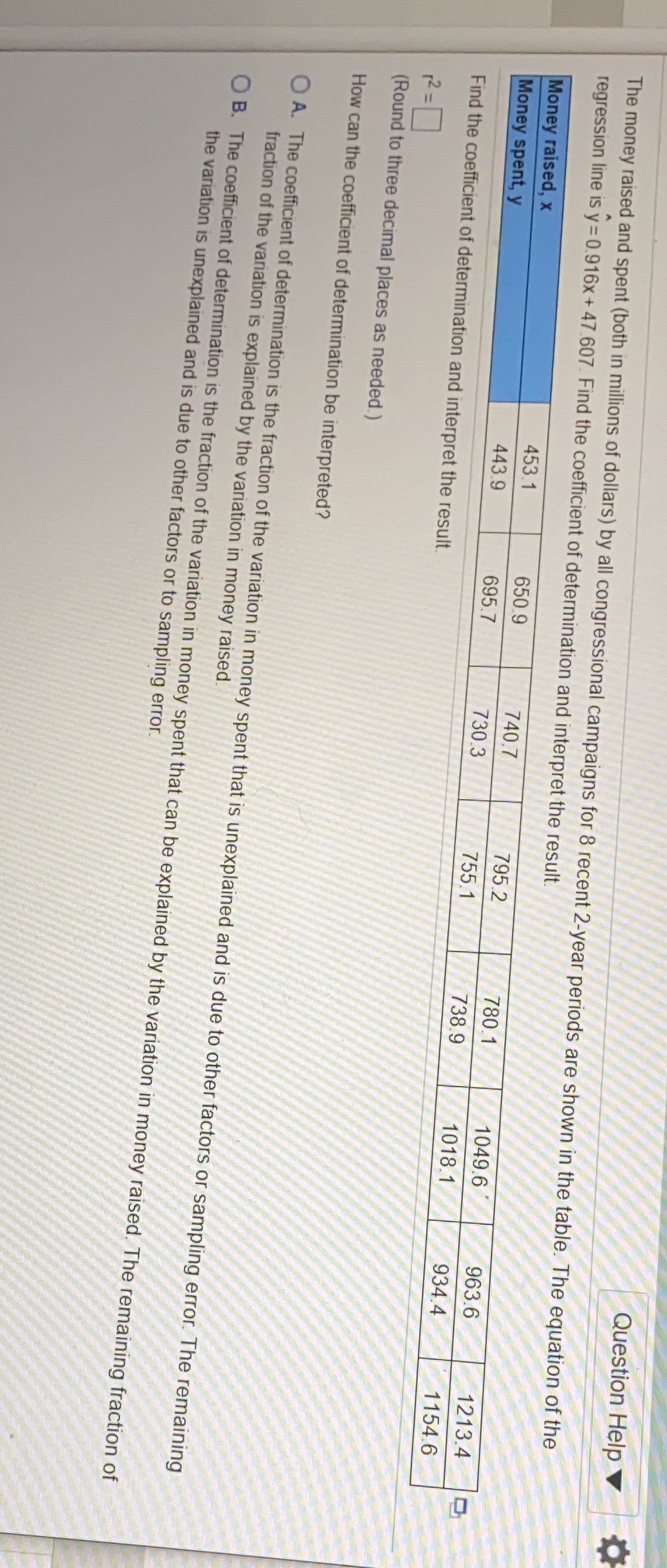 8Please answer the question Question Help The money raised and spent (both