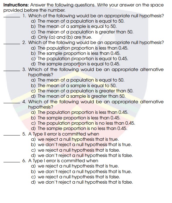 ALL ABOUT STATS - NO EXPLANATION NEEDED Instructions: Answer the following questions.