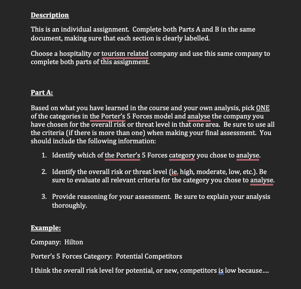 Description This is an individual assignment Complete both Parts A and