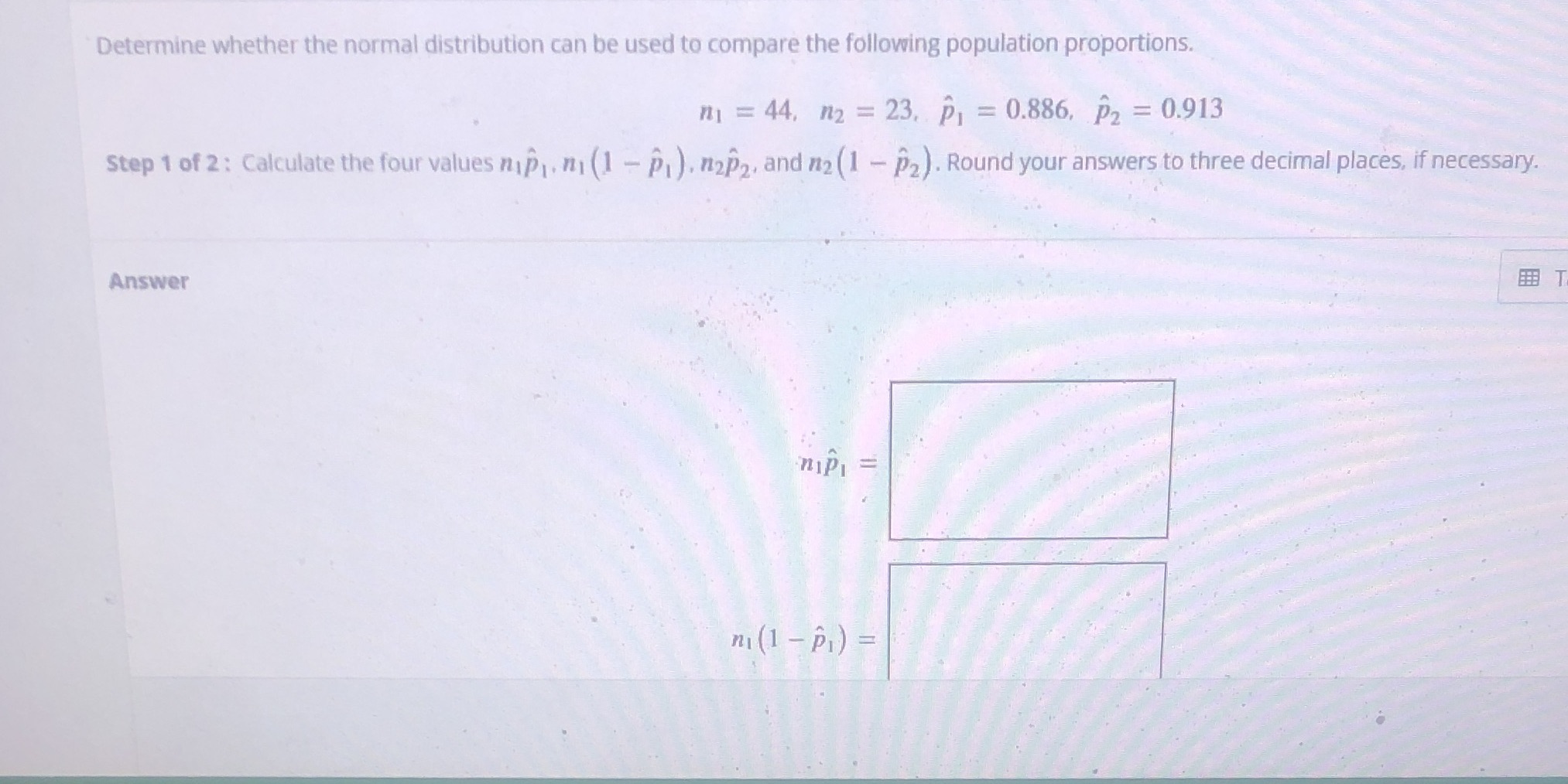 Determine whether the normal distribution can be used to compare the