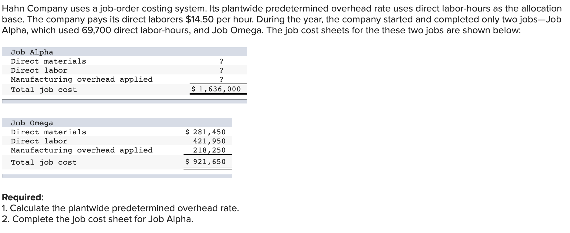 costing system. Its plantwide predetermined overhead rate uses direct labor-hours as the