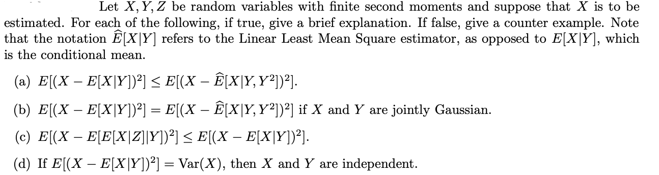  Let X, Y, Z be random variables with finite second moments
