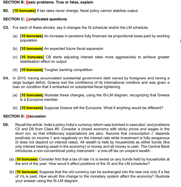  SECTION B: Basic problems. True or false, explain B2. [10 bonuses]