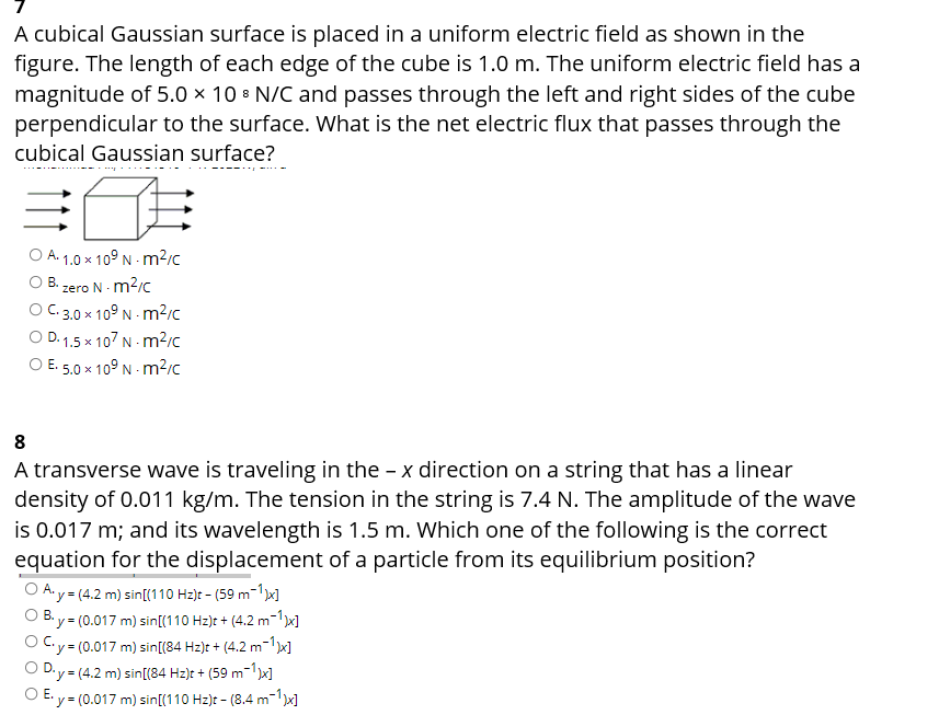  A cubical Gaussian surface is placed in a uniform electric field