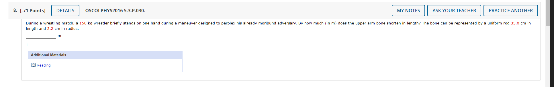  8. [-/1 Points] DETAILS OSCOLPHYS2016 5.3.P.030. MY NOTES ASK YOUR TEACHER