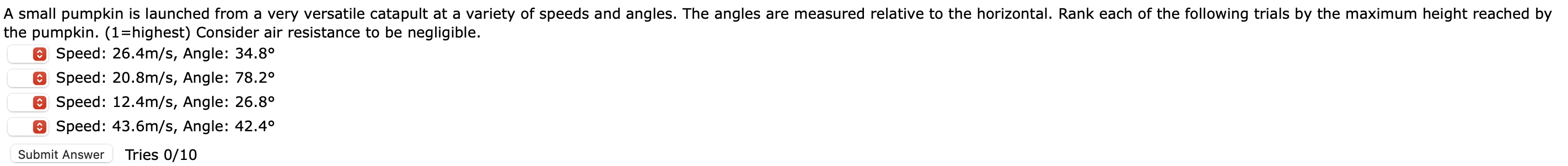 a variety of speeds and angles. The angles are measured relative to