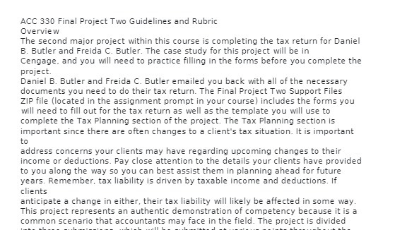 major project within this course is completing the tax return for Daniel