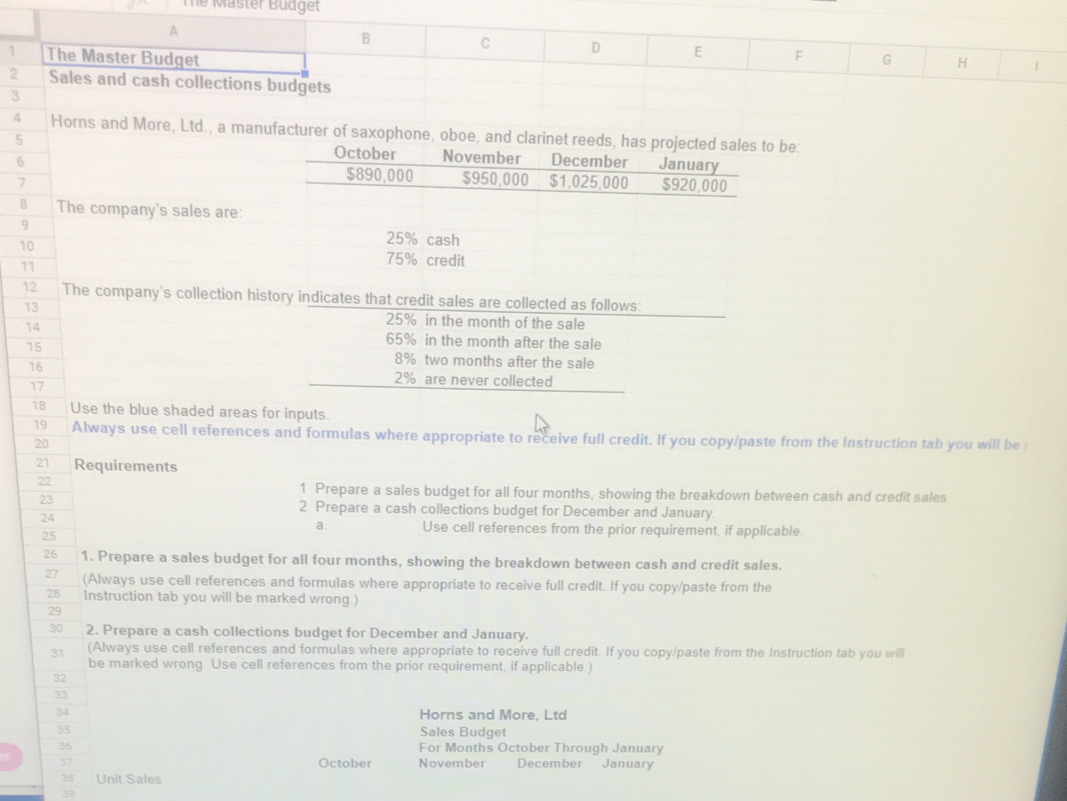  Budget B C D E F G H The Master Budget