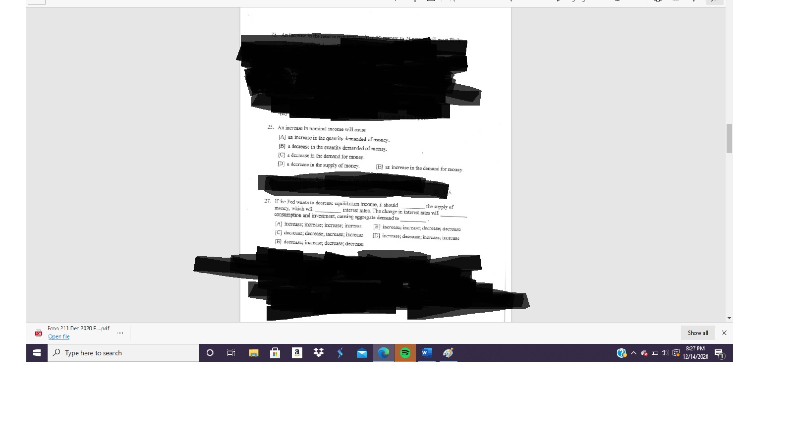 its customers. [D] the requirement to keep a given proportion of reserves