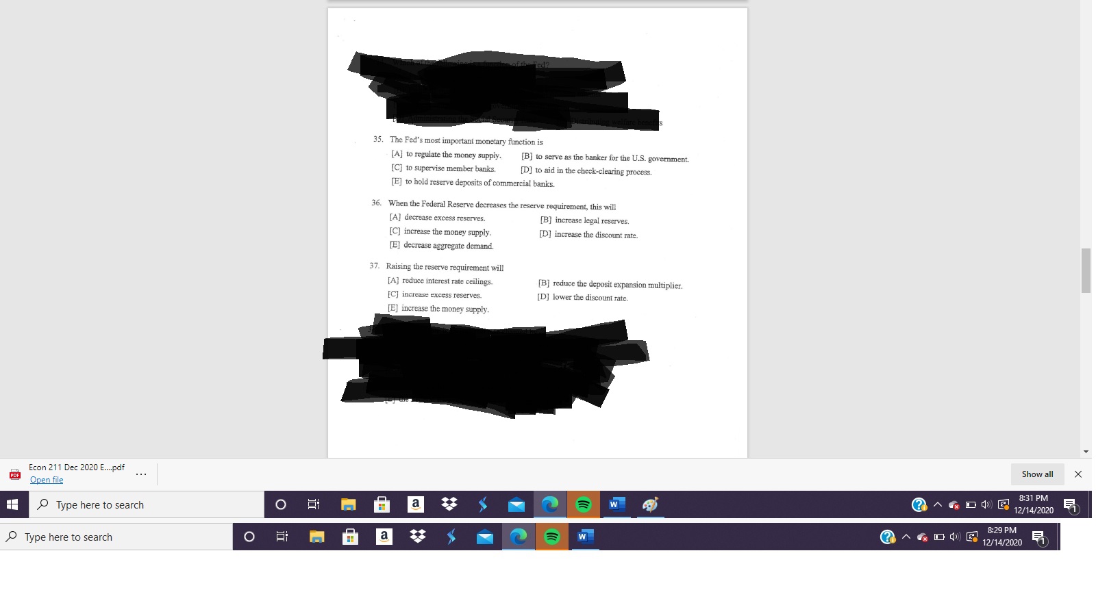 23. An increase in the reserve requirement from 20 percent to 25