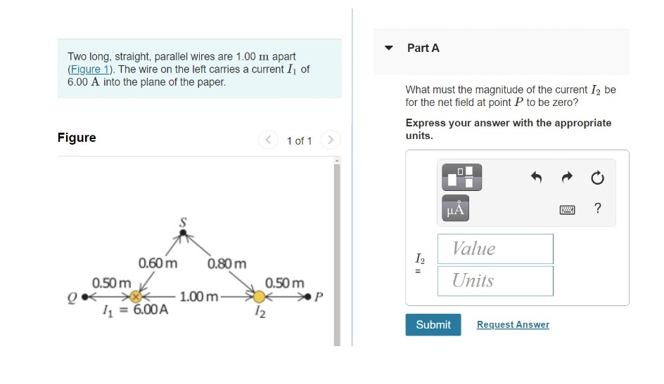  Part A Two long, straight, parallel wires are 1.00 m apart