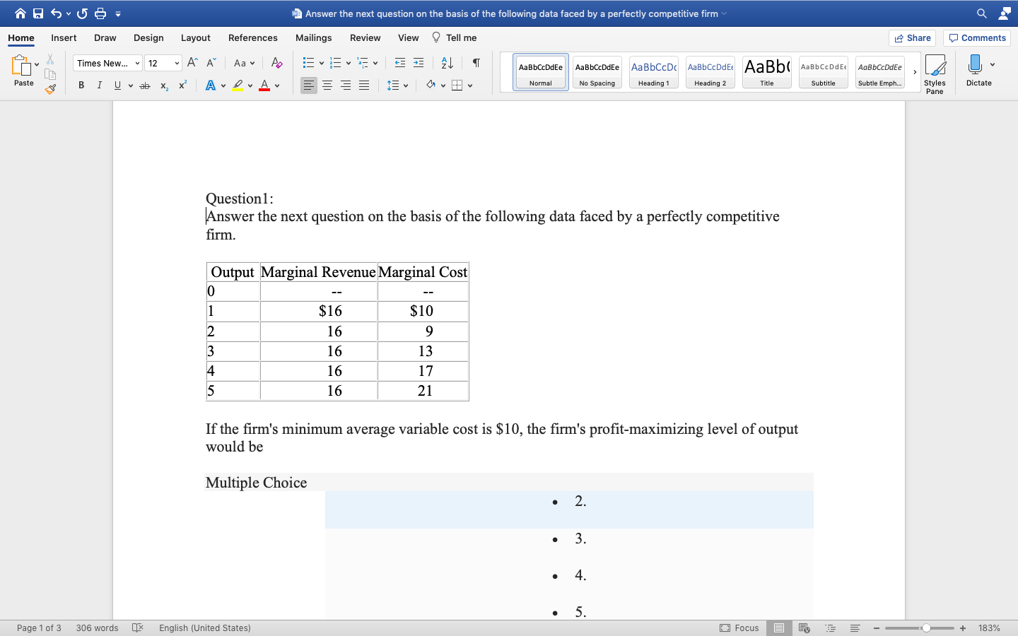 basis of the following data faced by a perfectly competitive firm Q