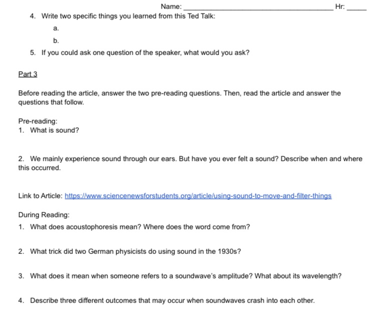  Name: Hr: 4. Write two specific things you learned from this